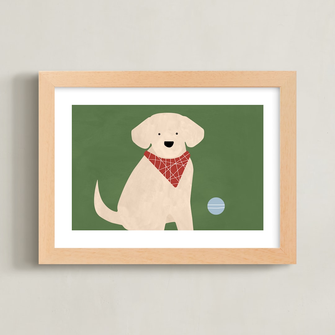 "Fetch 1" - Art Print in Shamrock Green by Jen Tips - Framed