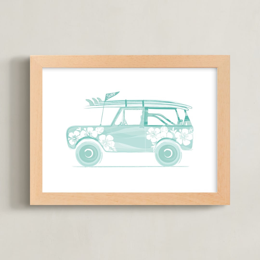 "Beaching 1" - Art Print in minty fresh by Rebecca Marchese - Framed