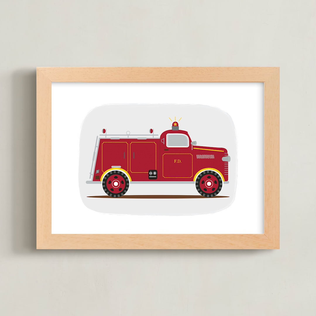 "Red Fire Engine #1" - Art Print in red by Rebecca Marchese - Framed