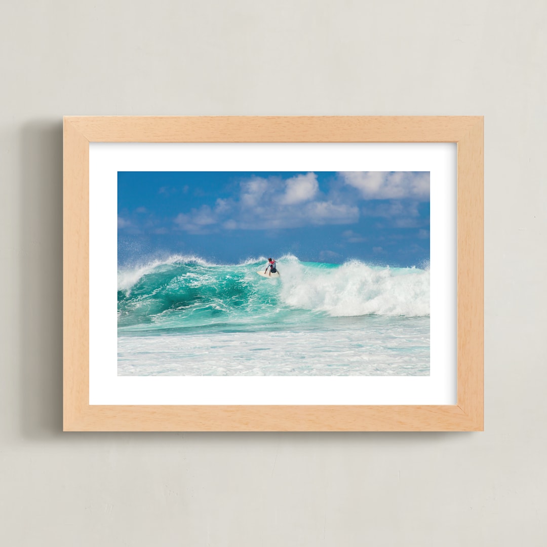 "Surfing Lanzarote" - Art Print in Aquamarine by M.E.Segantini - Framed