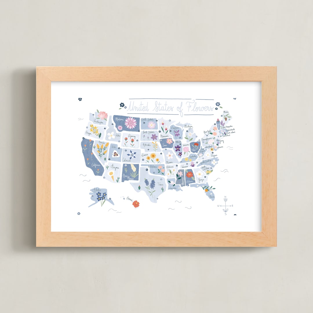 "United States of Flowers" - Art Print in Blue Moon Glycine by Another Please - Framed