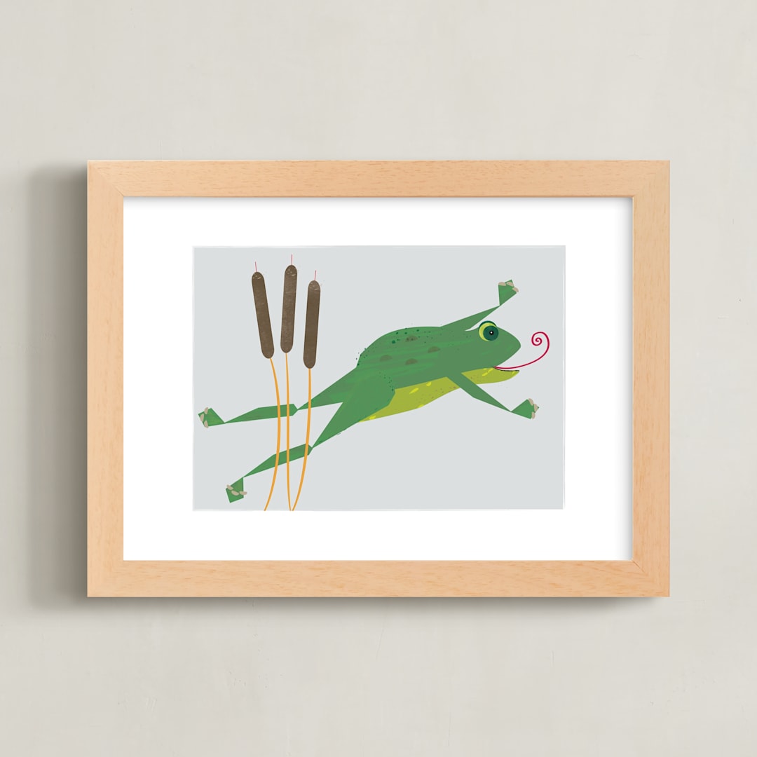 "Leap Frog Leap!" - Art Print in Leaping green by Rebecca Marchese - Framed