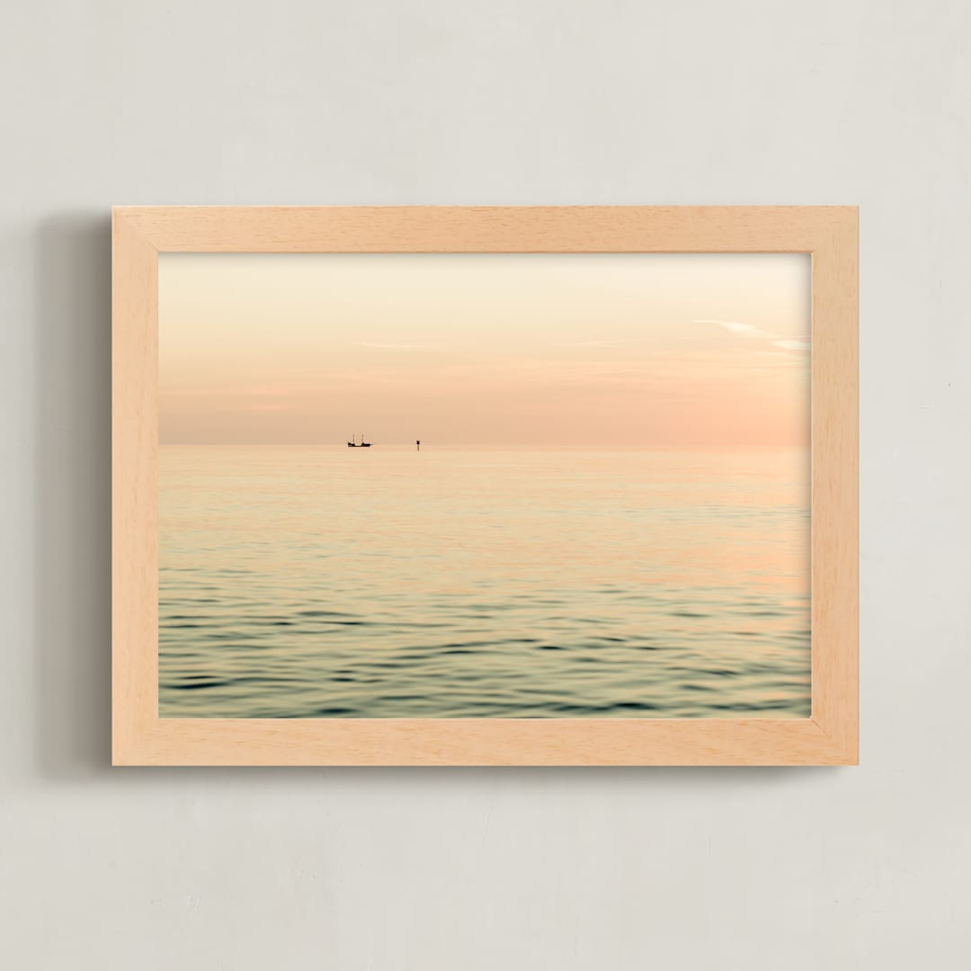 "Alone at sea II" - Art Print in Calm Orange by Lying on the grass - Framed
