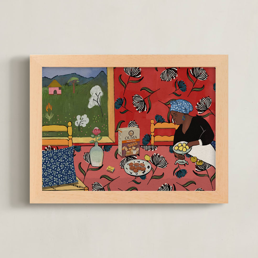 "Red Room with a View" - Art Print in Matisse Red by Lee-Anne Schmidt - Framed