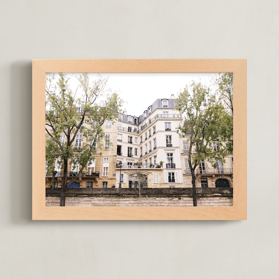 "Along Side The Seine" - Art Print in Beige by Kathy Par - Framed
