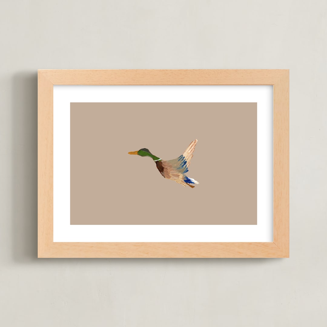 "Mallards in Flight 2" - Art Print in Neutral by Anee Shah - Framed