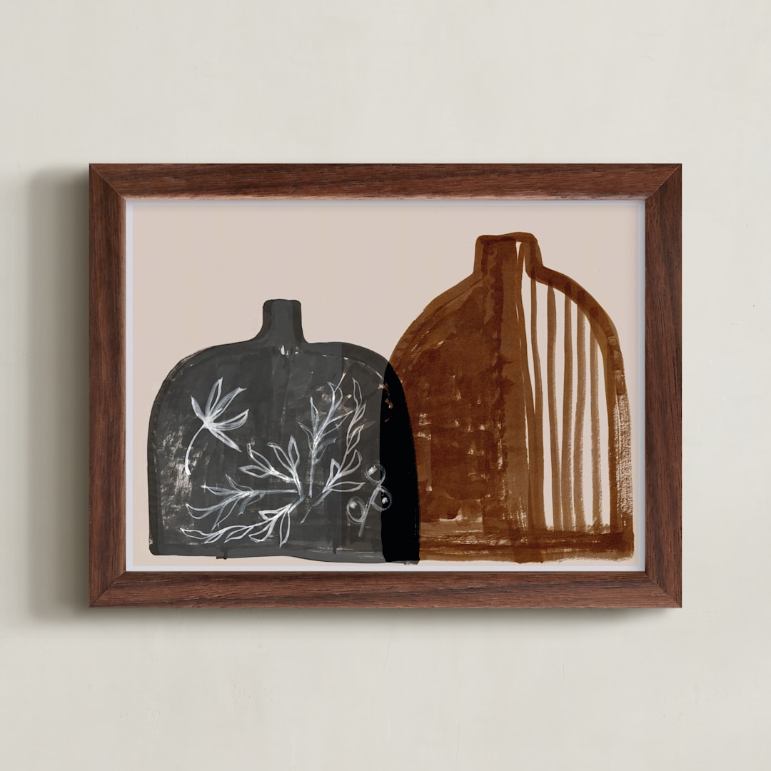 "Two vases" - Art Print in Earth brown by Bethania Lima - Framed
