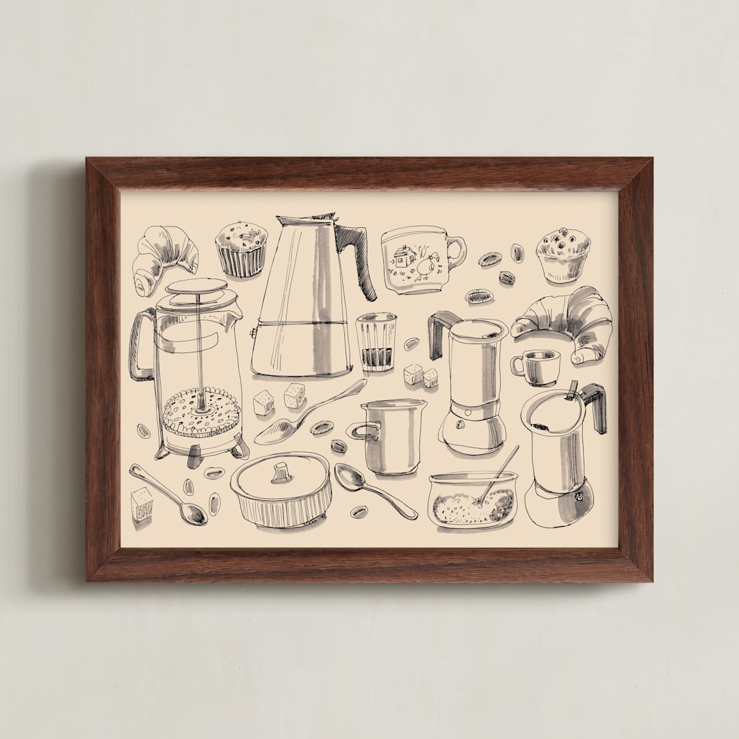 "Breakfast with Coffee" - Art Print in Milk Coffee by Catilustre - Framed