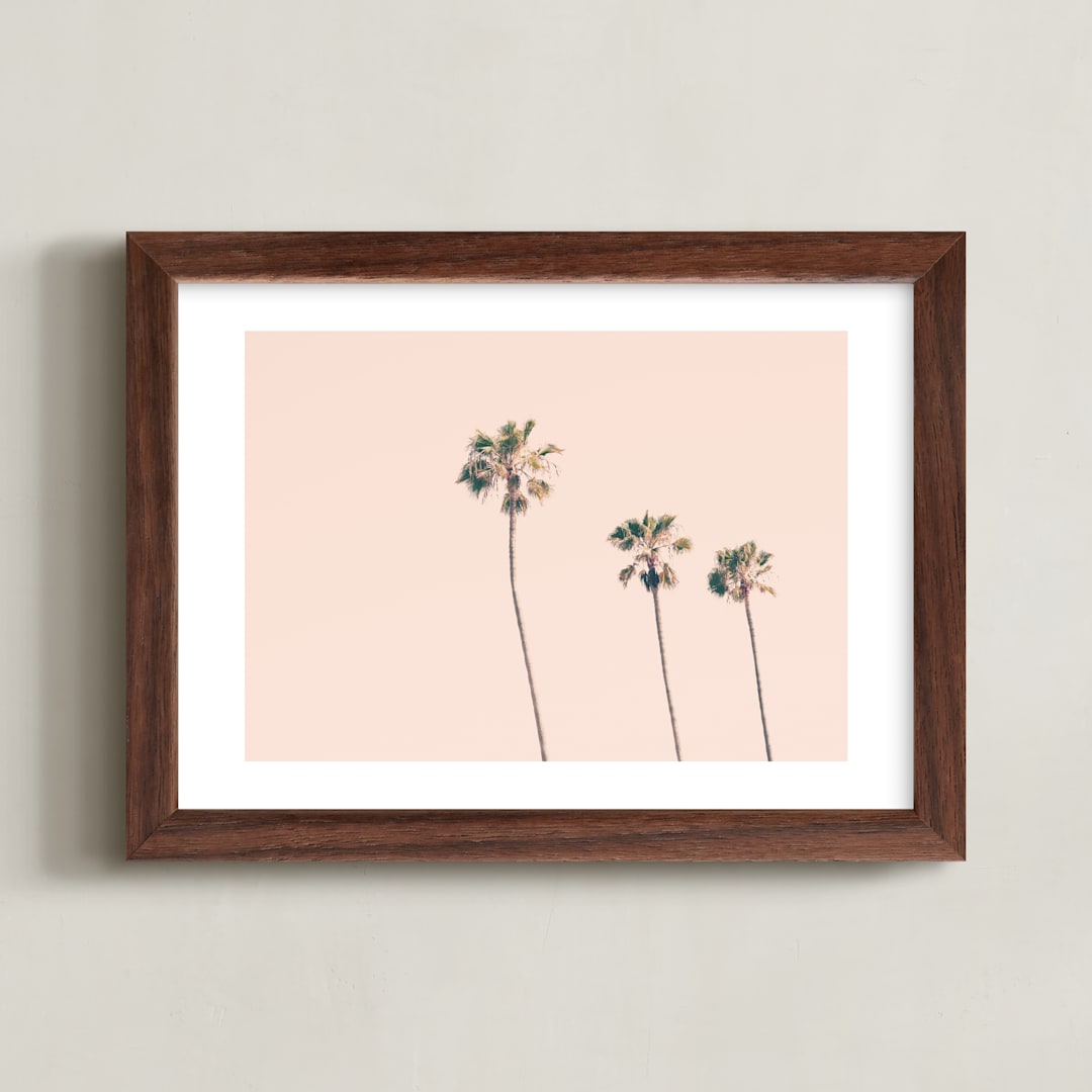 "Pink Sky & Palms" - Art Print in blush pink by Caroline Mint - Framed