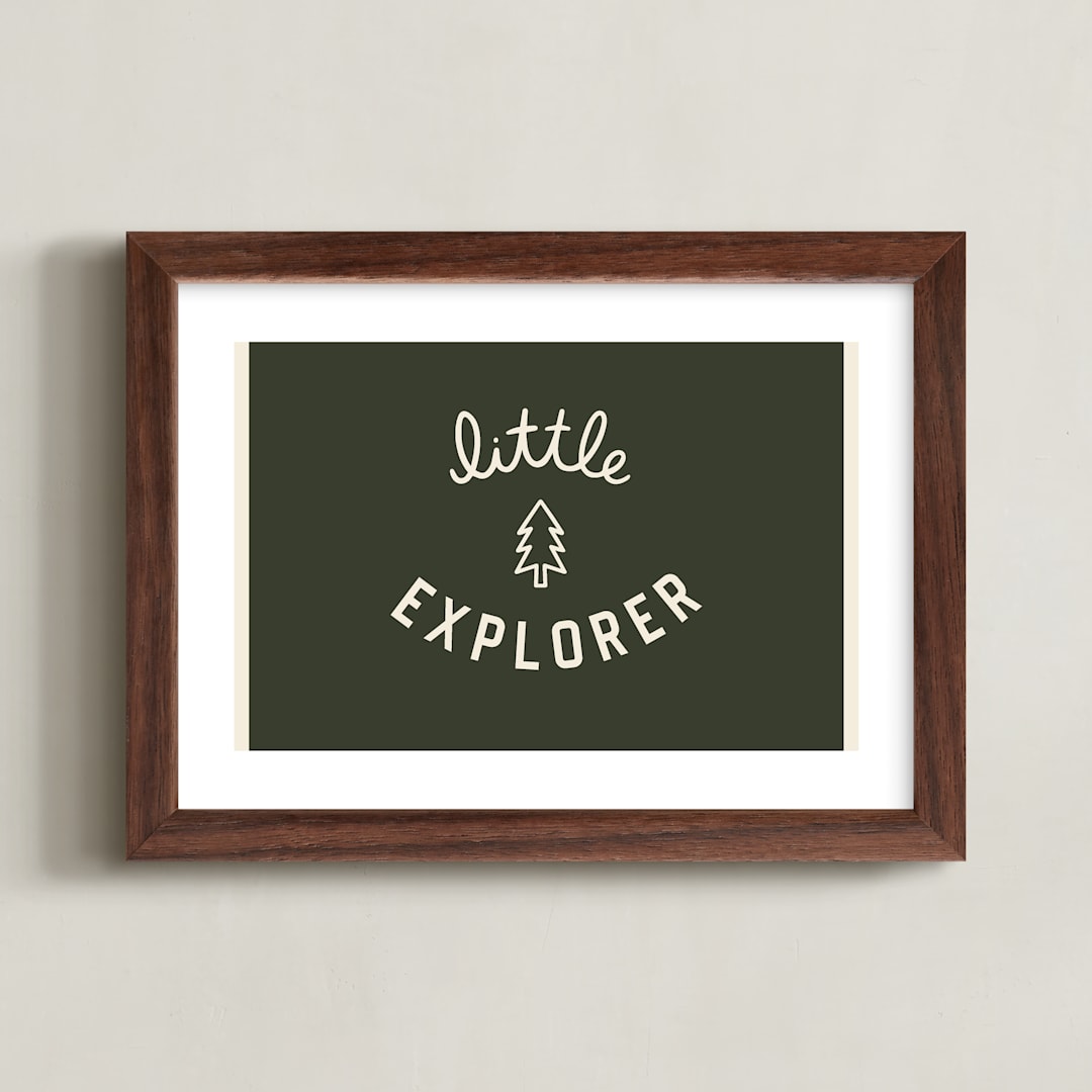 "Little Explorer Flag" - Art Print in Pine Green by Darby McGuire - Framed