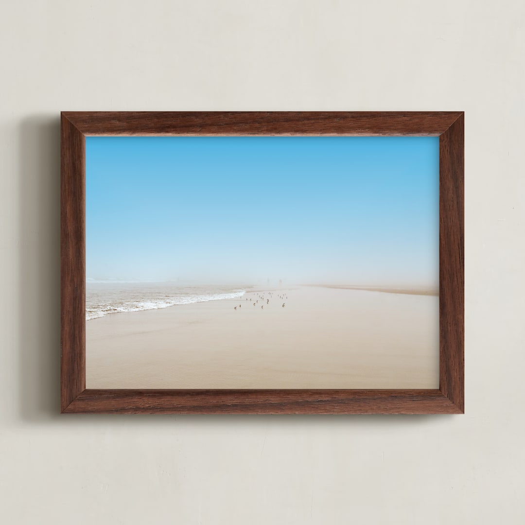 "Sandpipers on Wells Beach in Maine" - Art Print in Beach Day Sky Blue by Mary Ann Glynn-Tusa - Framed