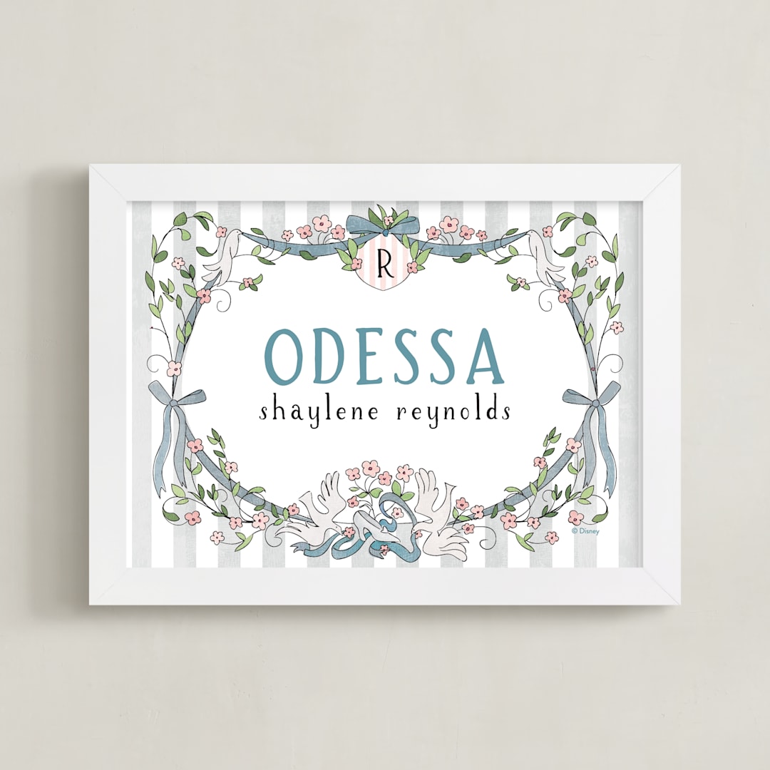 "Disney Princess Cinderella Name Frame" - Personalized Art Print in Blue by Kamala Nahas - Framed