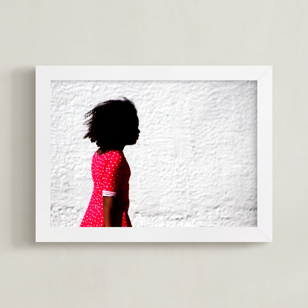 "Girl in the red dress." - Art Print in brilliant red by Dawn Smith - Framed