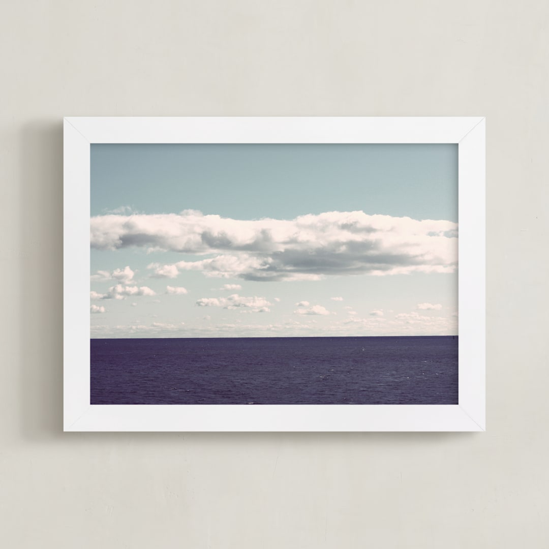 "The Calm Sea" - Art Print in Ocean Blue by Gray Star Design - Framed