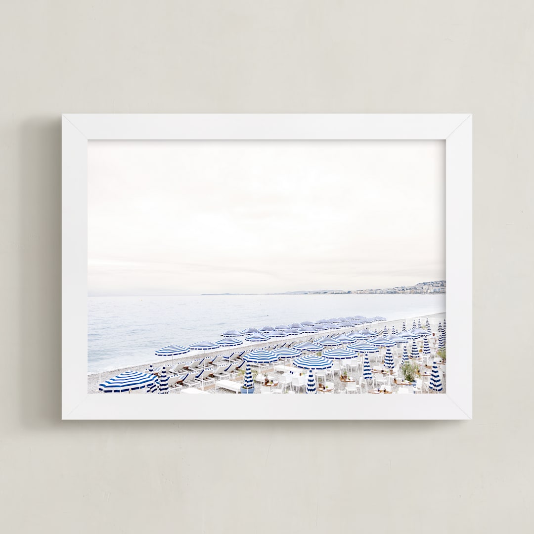 "Iconic French Riviera" - Art Print in Coastal Blue by Jamie Lollback - Framed