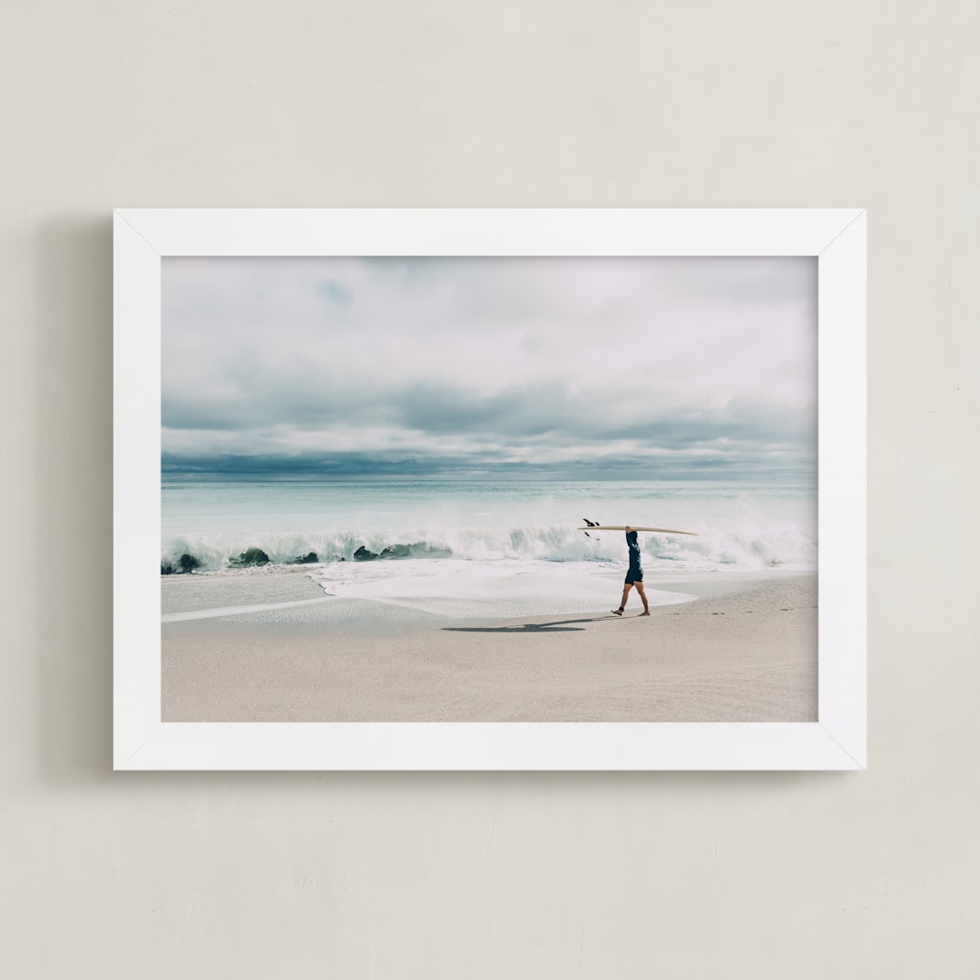 "East Coast Surfer" - Art Print in Soft Blue by Janet Cruz - Framed