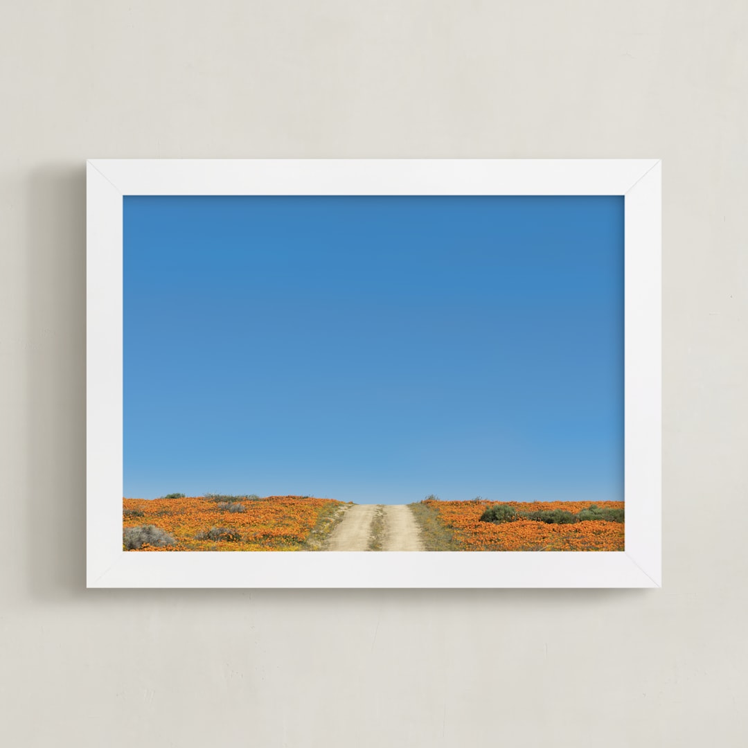 "POPPY LANE" - Art Print in POPPY ORANGE by DENiSE CREW. - Framed