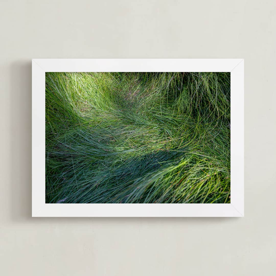 "A Deer Slept Here." - Art Print in Grass by DENiSE CREW. - Framed
