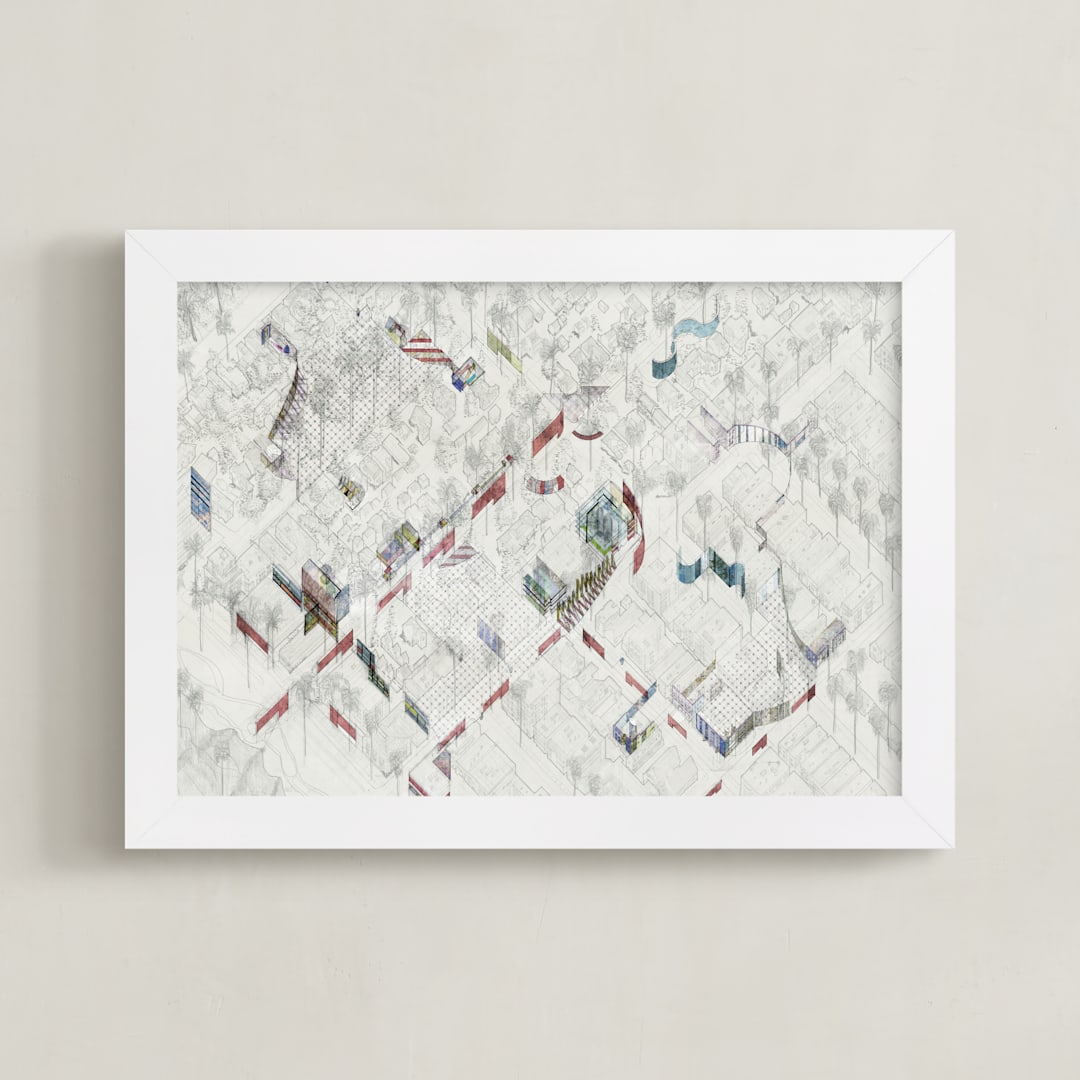 "Santa Monica Abstraction" - Art Print in Rich Red by Johnathon Smith - Framed