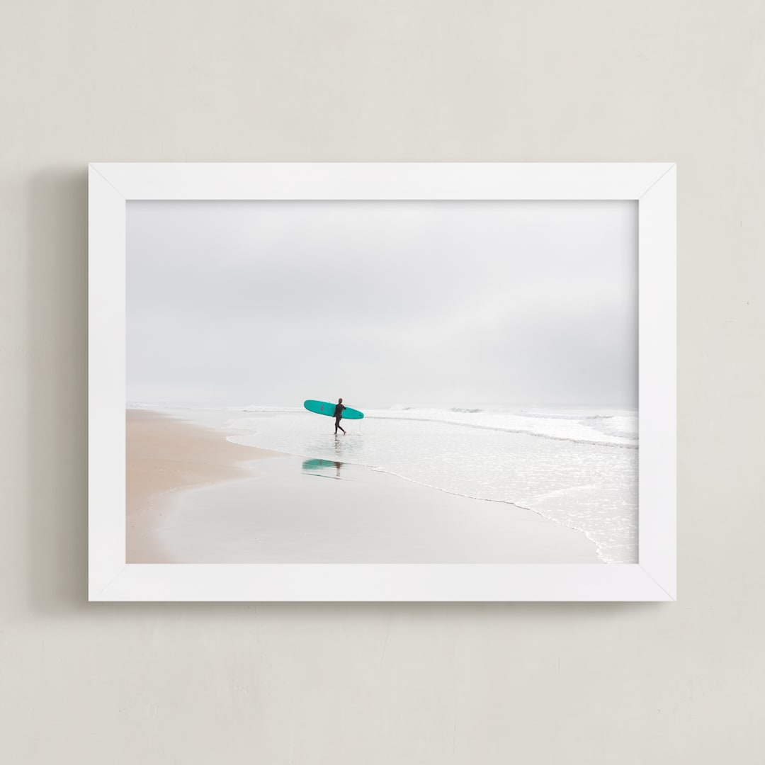 "California Surf" - Art Print in Teal by Jessica C Nugent - Framed