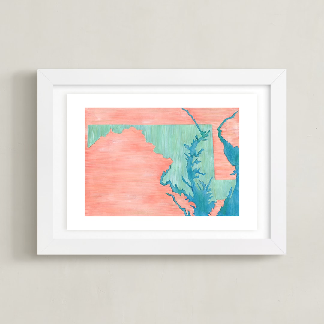 "Maryland in Paint" - Art Print in Maryland Blue by Denise Wong - Framed