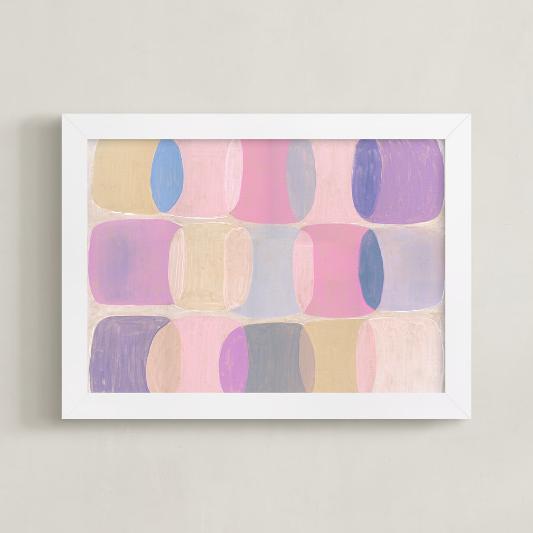 "Painted Geo Overlay" - Art Print in Ballet Pink by Amy Toneys - Framed