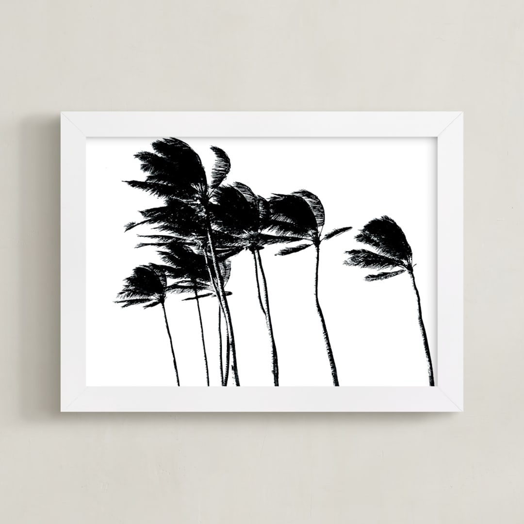 "Palm Trees in the Wind" - Art Print in Noir by BeachPaperCo - Framed