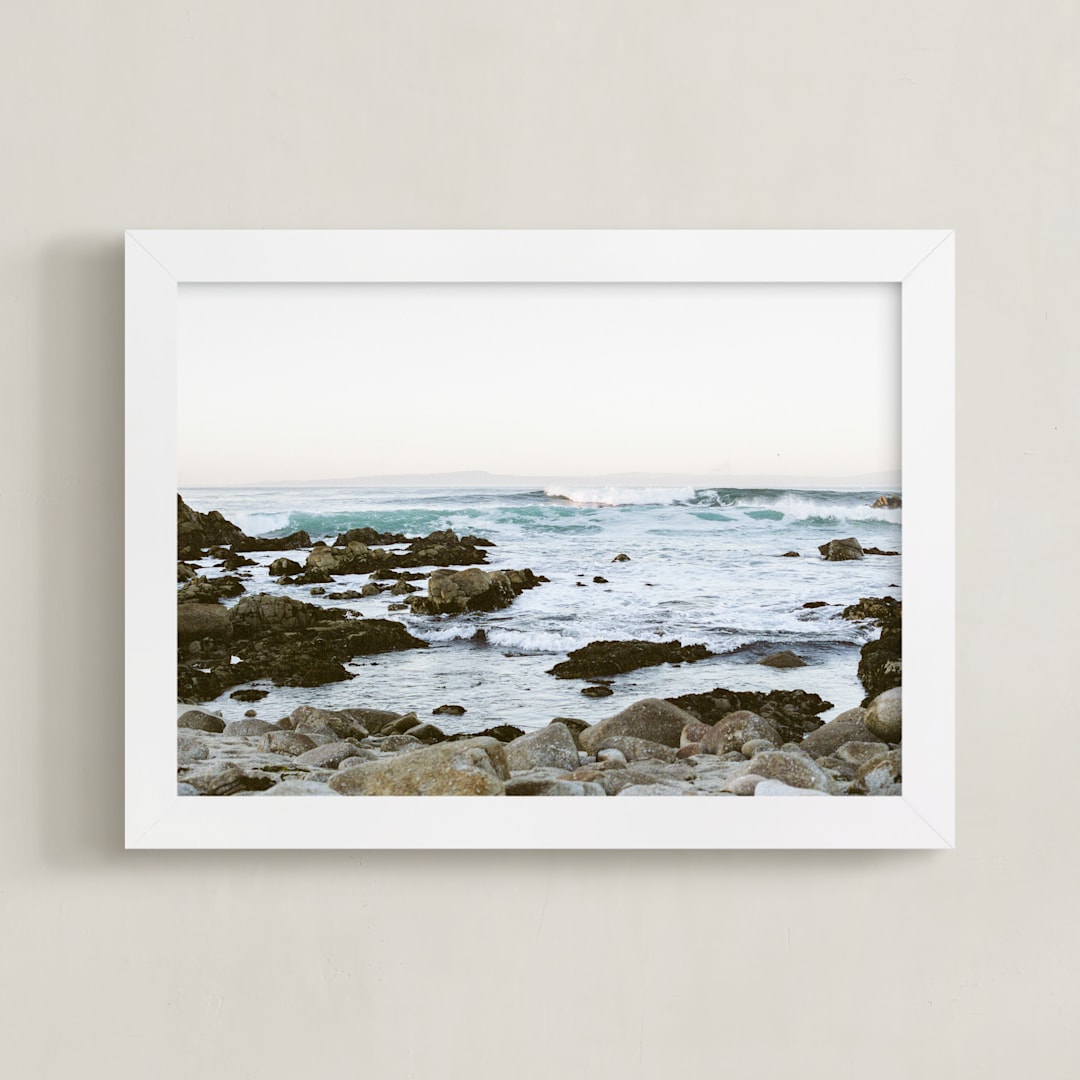 "Rocky Coast" - Art Print in aqua blue by Janel Galvez - Framed