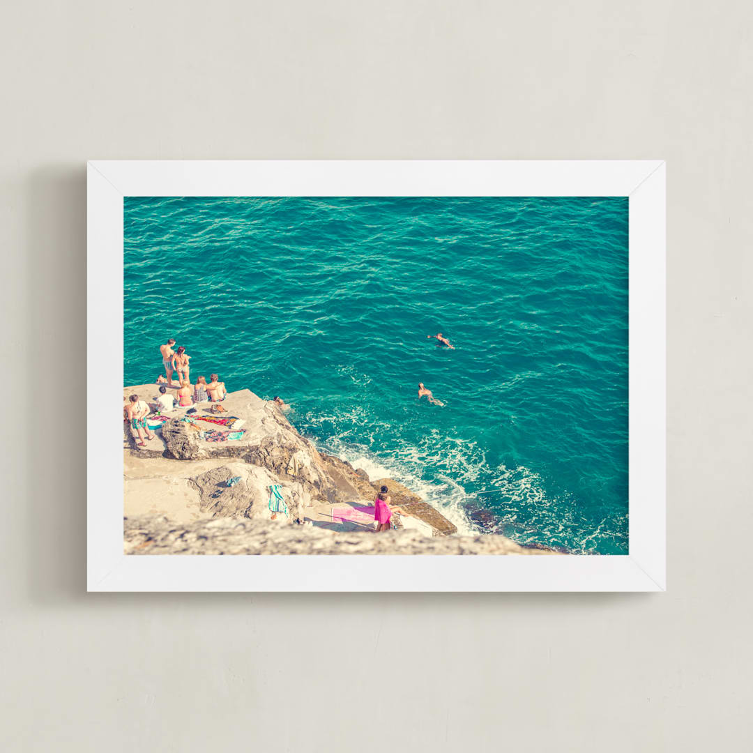 "Seaside" - Art Print in Bright Teal by Kitty Seeber - Framed