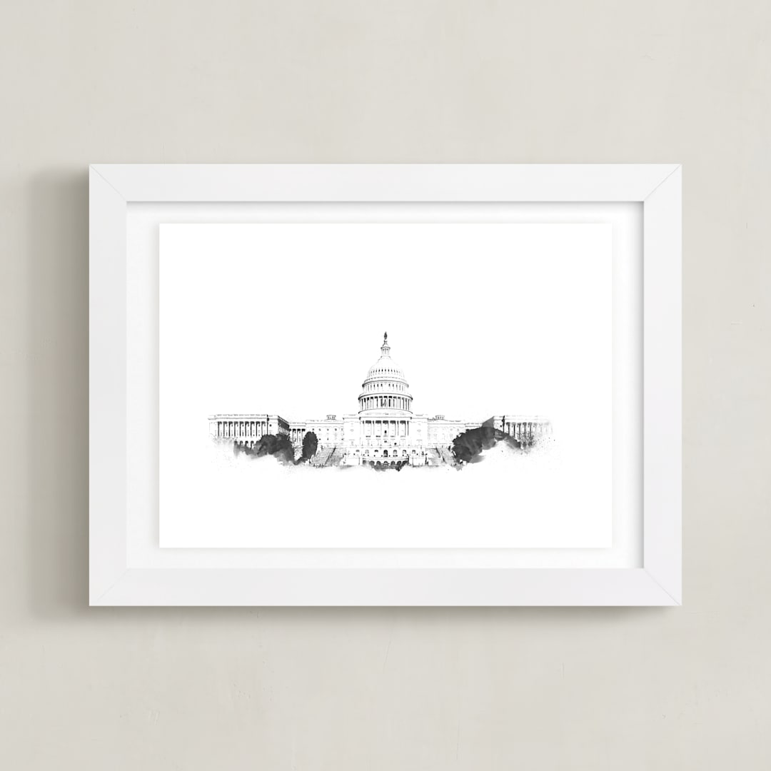 "Capitol Building" - Art Print in Charcoal by Paul Berthelot - Framed