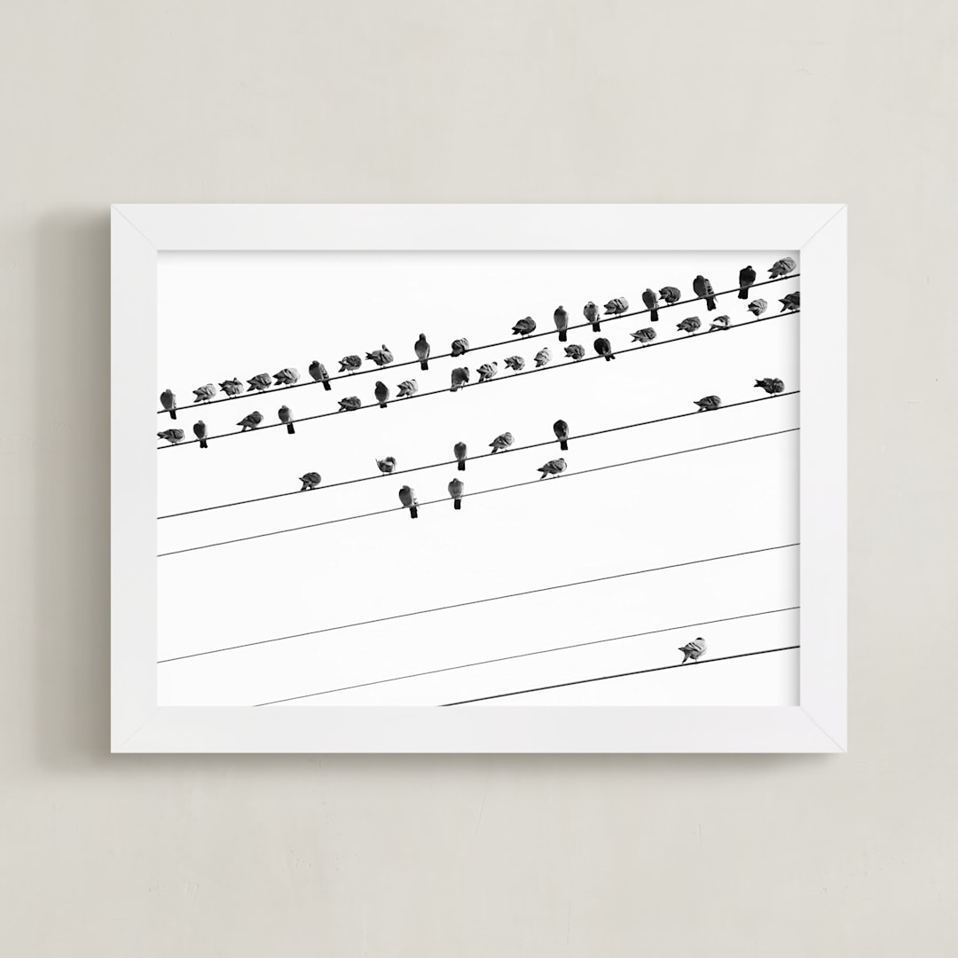 "birds in the meeting 1" - Art Print in classic black and white by Qing Ji - Framed