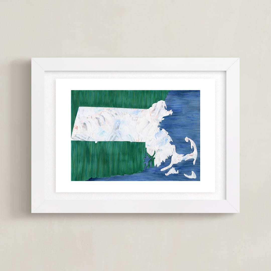 "Massachusetts in Paint" - Art Print in Massachusetts Blue by Denise Wong - Framed