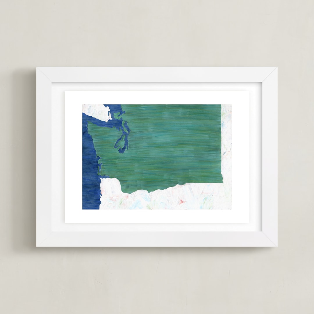 "Washington in Paint" - Art Print in Washington Green by Denise Wong - Framed