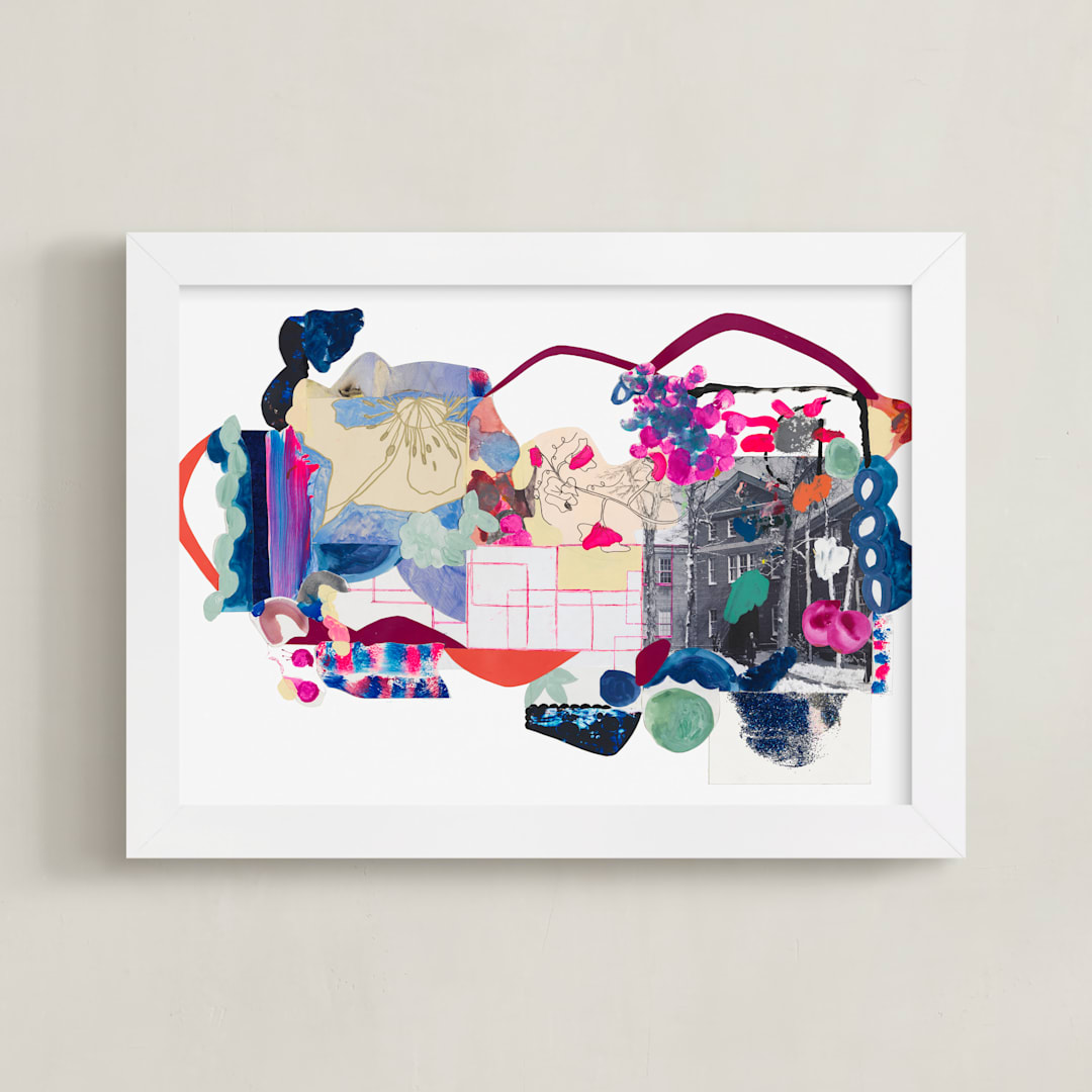 "Pink and Blues Landscape" - Art Print in Fuchsia Pink by Erin McCluskey Wheeler - Framed
