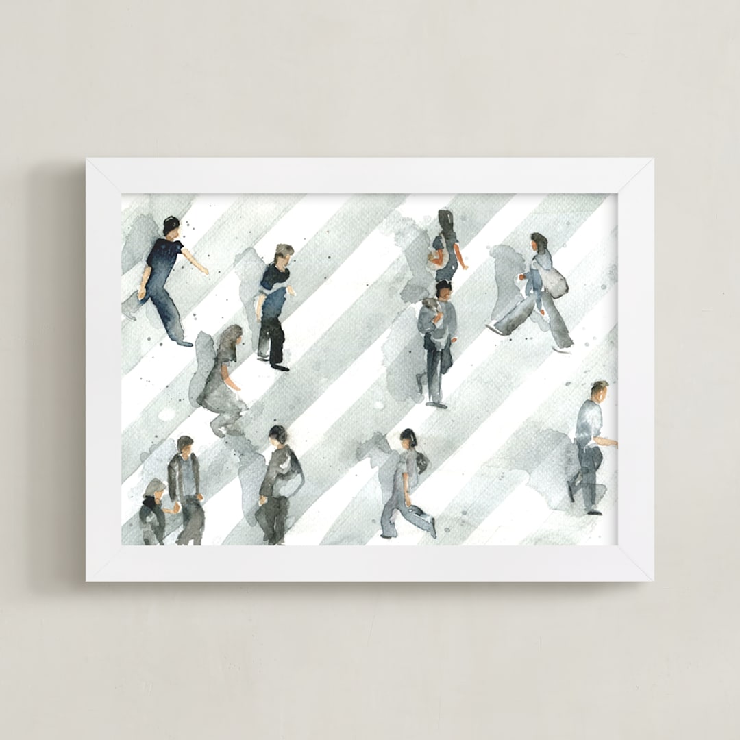 "Rush Hour" - Art Print in city blue by Lulaloo - Framed