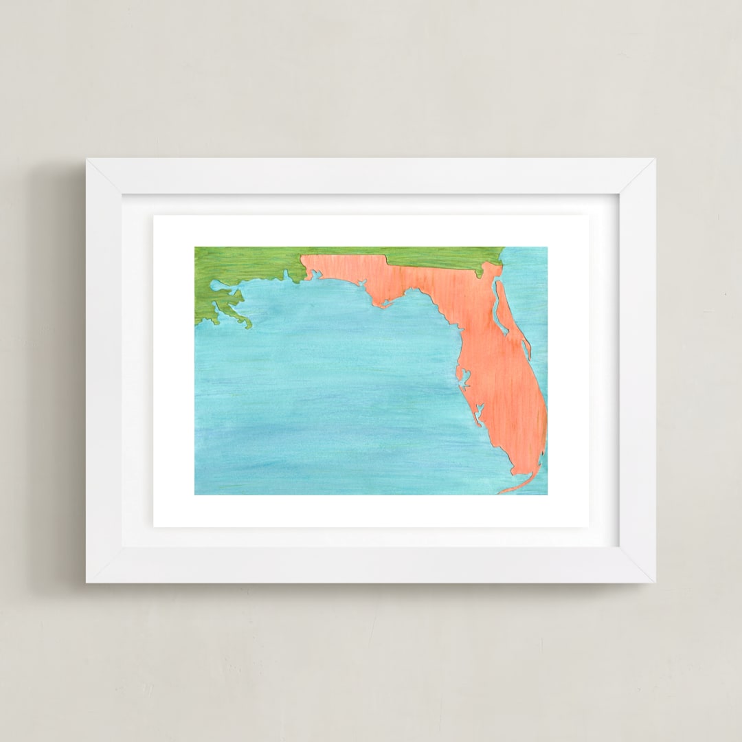 "Florida in Paint" - Art Print in Florida Orange by Denise Wong - Framed
