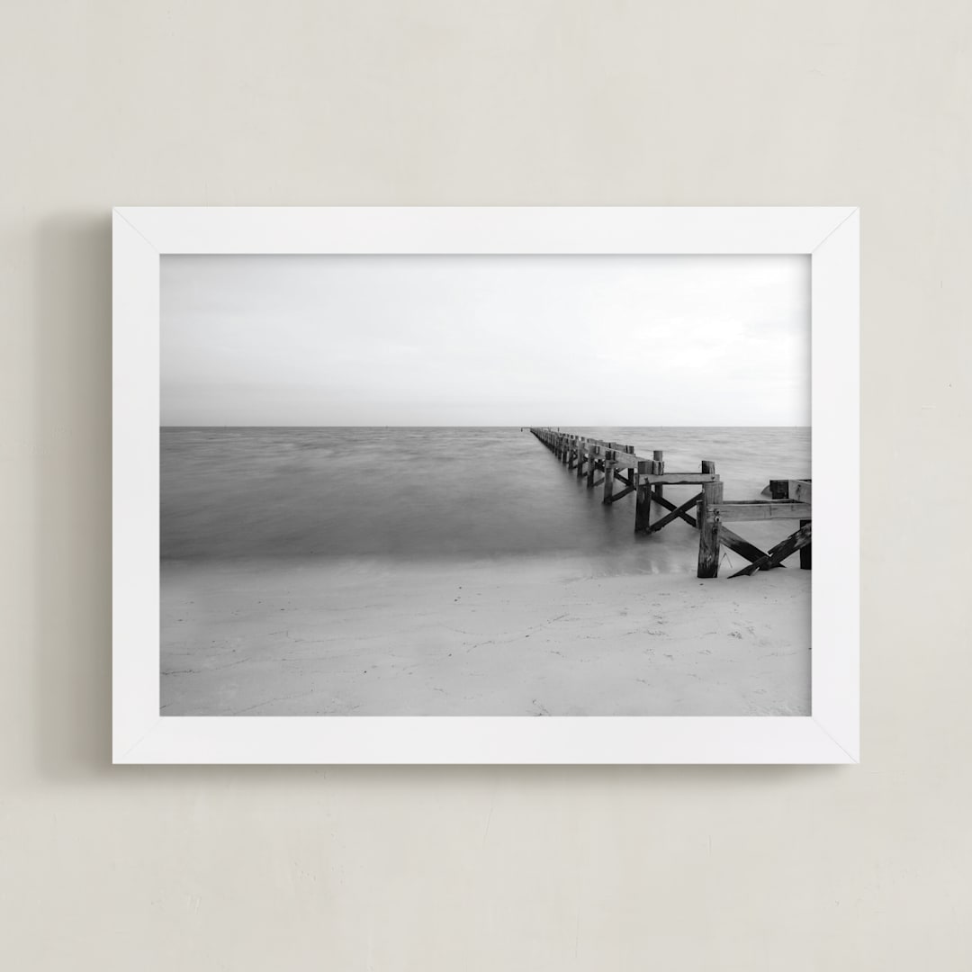 "Broken Dock at Nightfall" - Art Print in Monochromatic by Mary Ann Glynn-Tusa - Framed