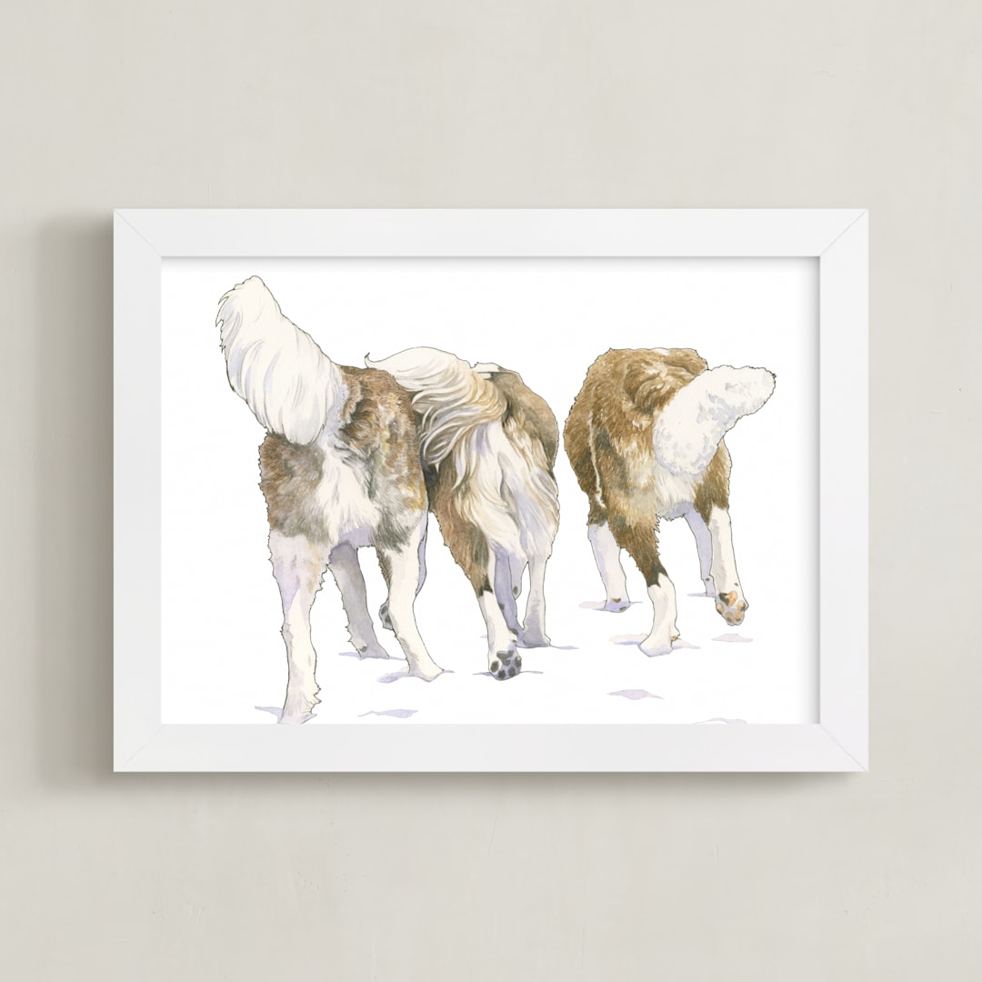"Fluffy Buns" - Art Print in burnt umber by Natalie Groves - Framed