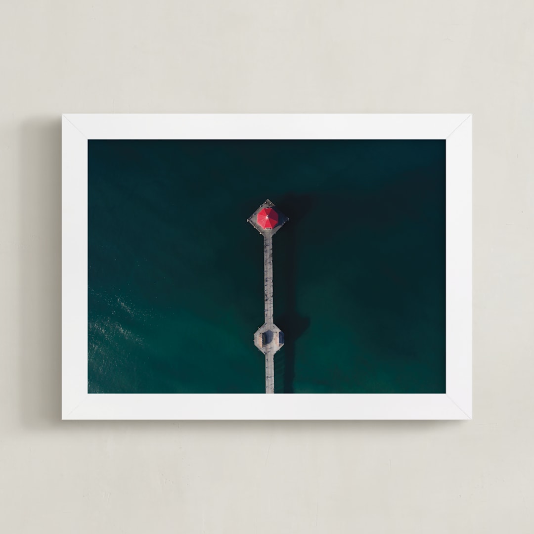 "HB Pier From Above" - Art Print in Cherry by Christian Florin - Framed
