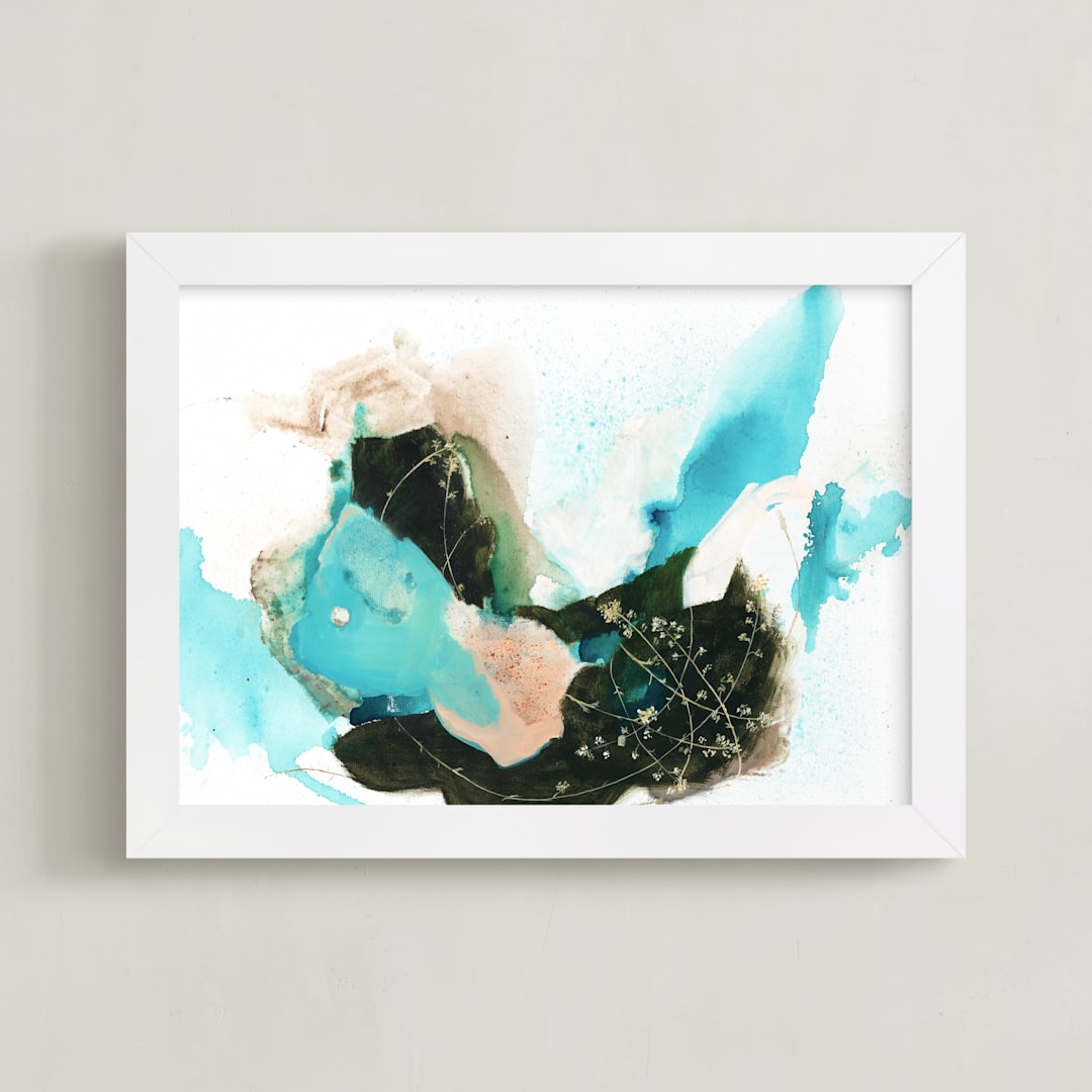 "Flora in Motion" - Art Print in aqua blue by Sarah McInroe - Framed