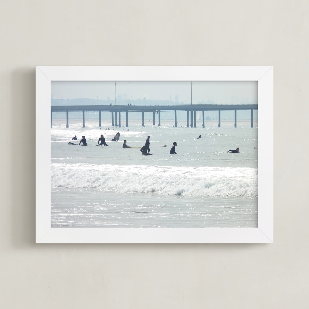 "Waiting, Venice Pier" - Art Print in Surf blue by Annie Seaton - Framed