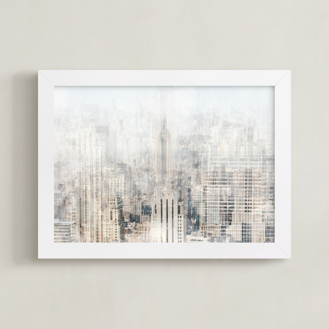 "Big Apple Blur" - Art Print in Beige by 1885 Atelier - Framed