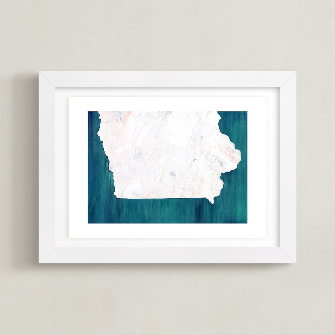 "Iowa in Paint" - Art Print in Iowa Teal by Denise Wong - Framed