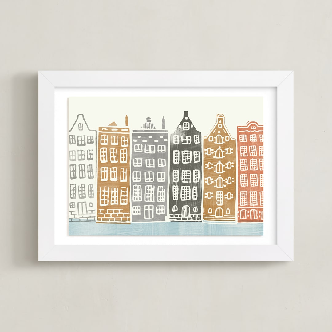"On the Canal" - Art Print in brick by Griffinbell Paper Co. - Framed