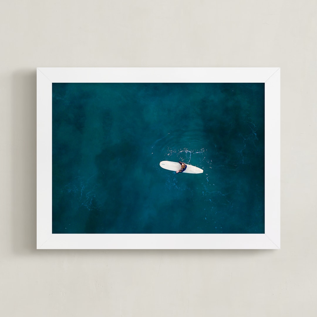 "Waiting on Waves" - Art Print in Dark Teal by Jessica Rice - Framed