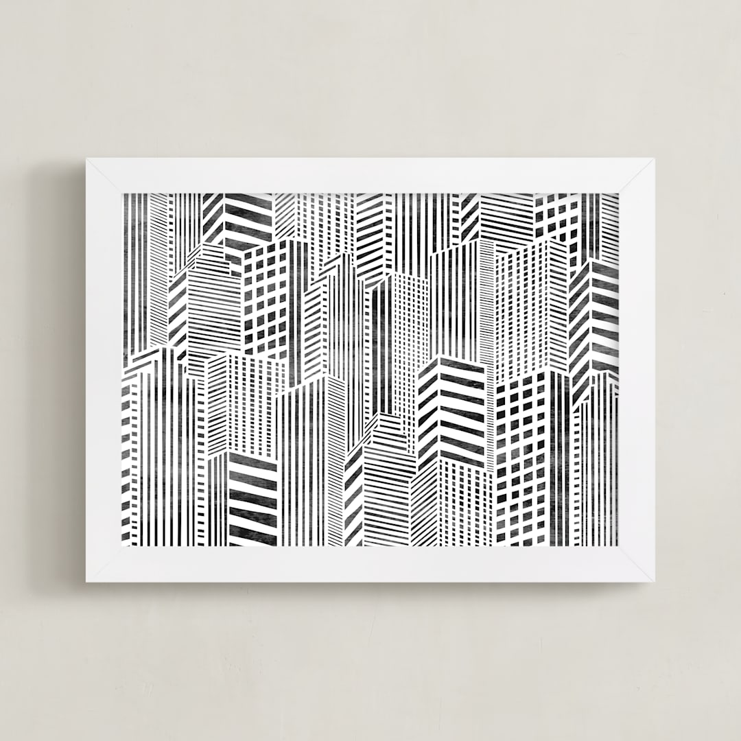 "Linear City" - Art Print in Monochrome by Daniela - Framed