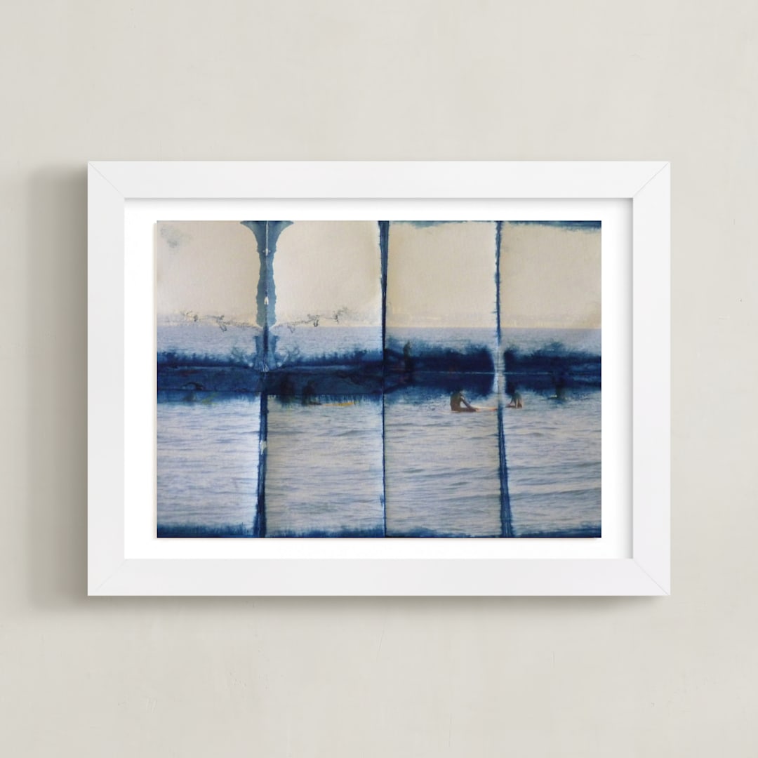 "Waiting in Indigo" - Art Print in Indigo by Annie Seaton - Framed