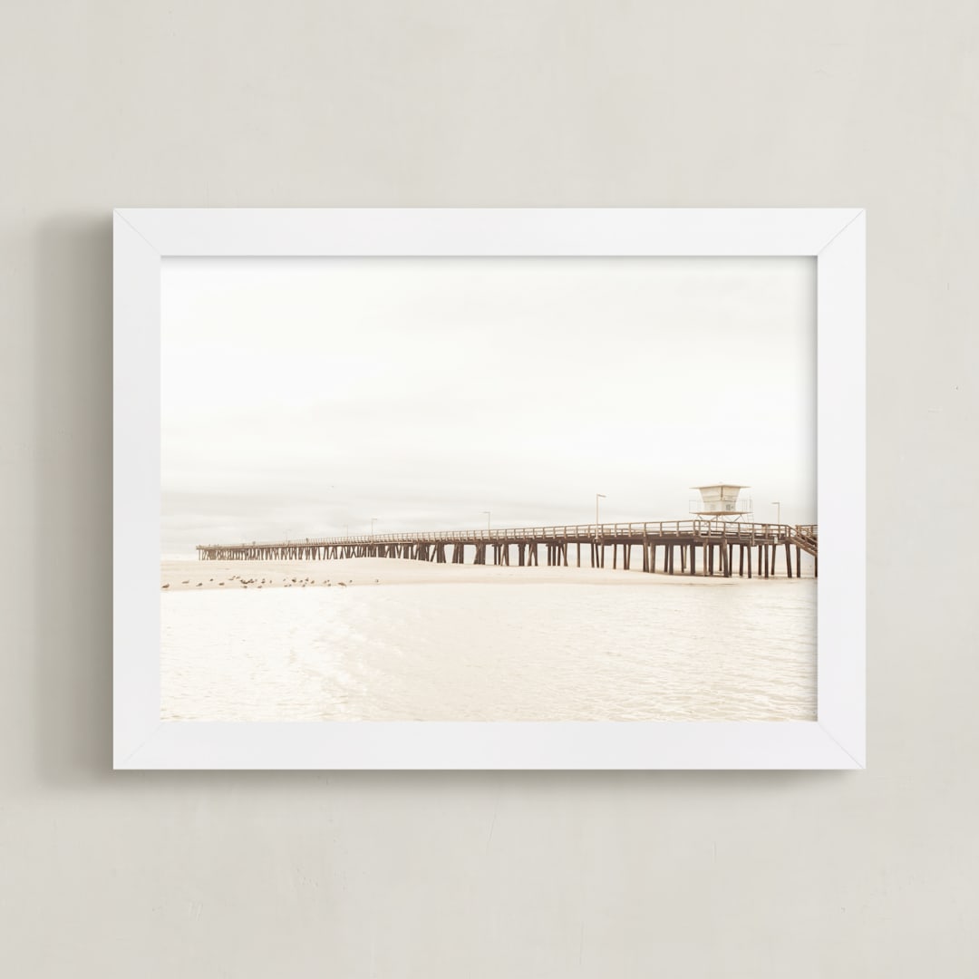 "Stormy Pier" - Art Print in sand by Kamala Nahas - Framed