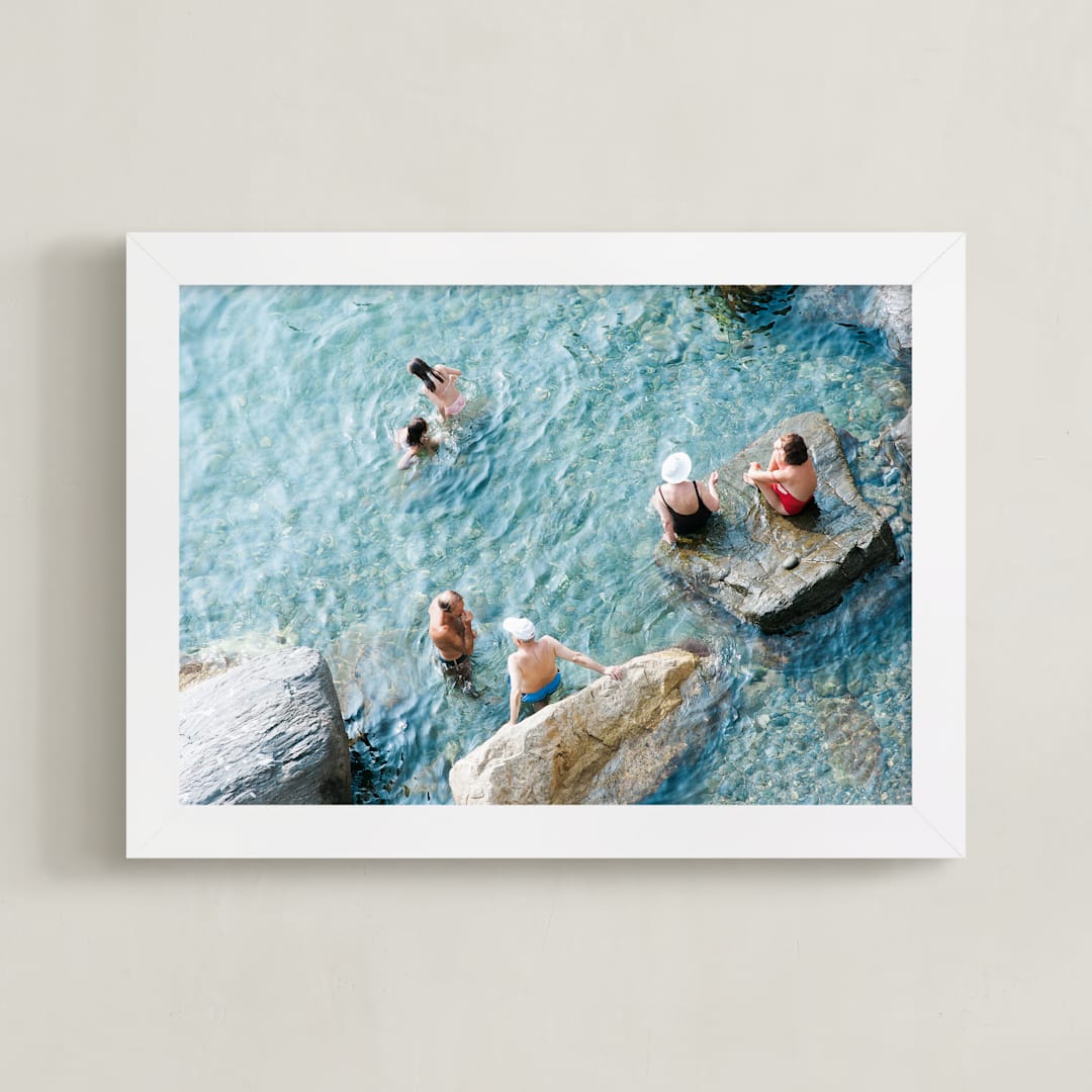 "Sunbathers" - Art Print in Turquoise by Jennifer Jacobson - Framed