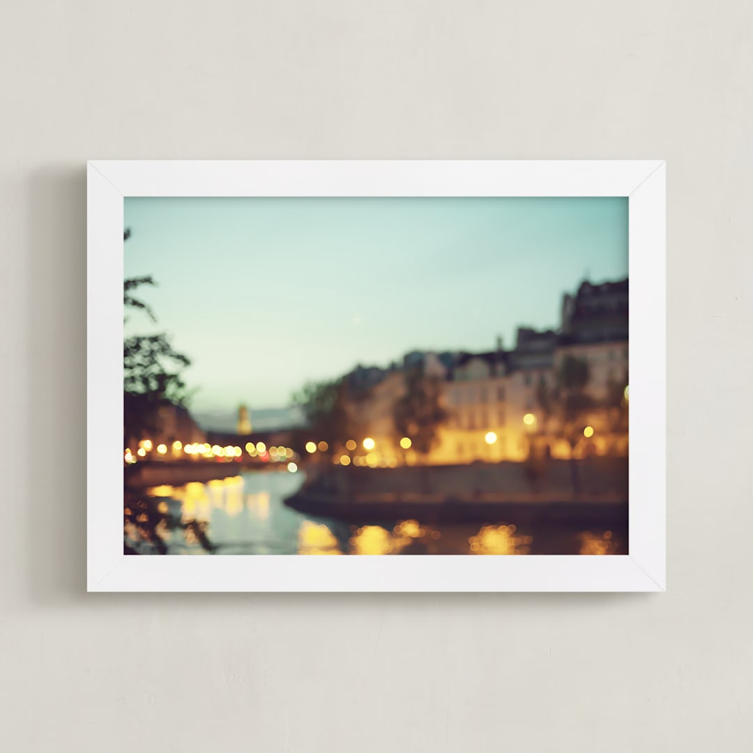"By the Seine" - Art Print in Dark Turquoise by Caroline Mint - Framed